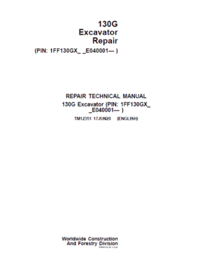John Deere 130GLC Excavator Repair Services Manual