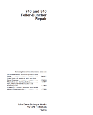 John Deere 740, 840 Feller Buncher Service Repair Manual