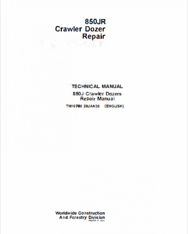 John Deere 850JR Crawler Dozer Service Manual - Image 2