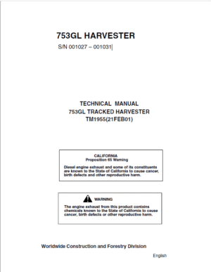 John Deere 753GL Tracked Harvester Repair Service Manual