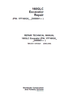John Deere 160GLC Excavator Repair Services Manual