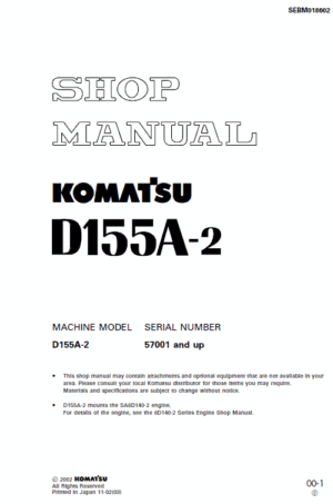 Komatsu D155a-2 Dozer Bulldozer Service Repair PDF Manual