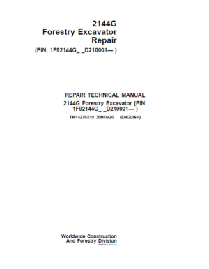 John Deere 2144G Forestry Excavator Repair Service Manual