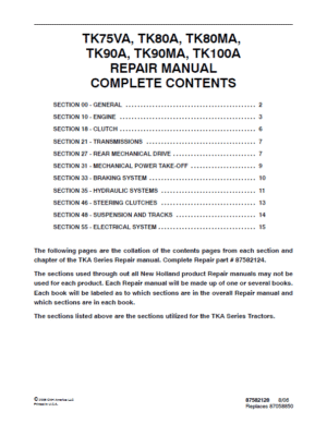 New Holland TK90A, TK90MA, TK100A Tractor Service Manual
