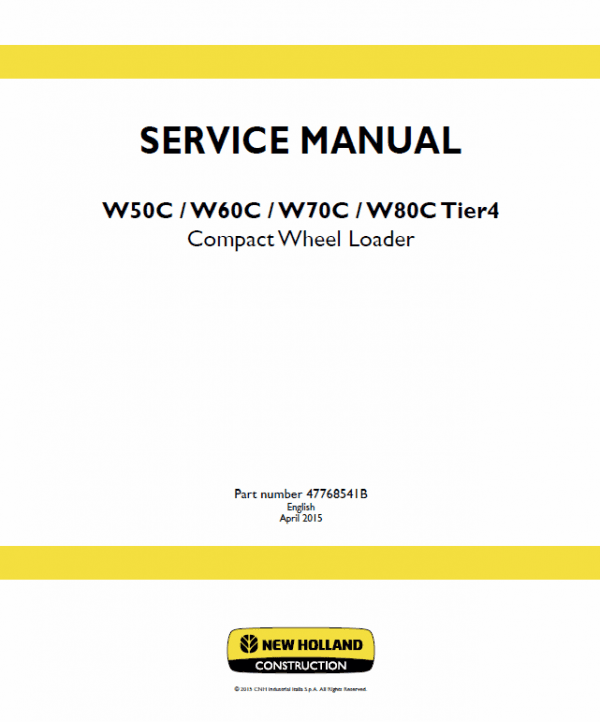 New Holland W70C W80C Tier4 Wheel Loader Service Manual