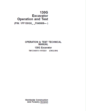John Deere 130GLC Excavator Repair Services Manual SN