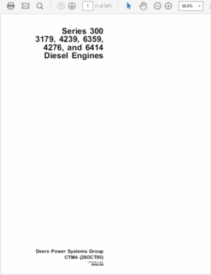 John Deere 300 Series 3179, 4239, 6359, 4276, 6414 OEM Engines Manual