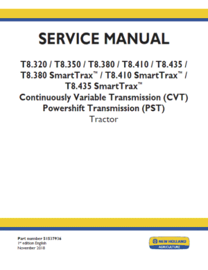 New Holland T8.320, T8.350, T8.380, T8.410, T8.435 Tractor Service Manual
