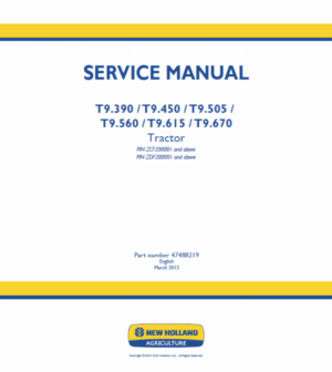 New Holland T9.390, T9.450, T9.505 Tractor Service Manual