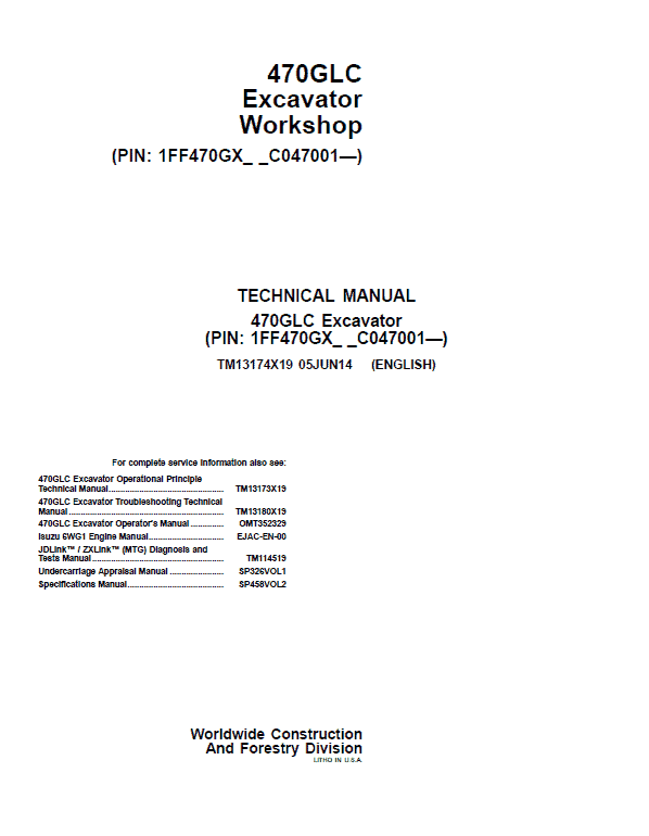 John Deere 470GLC Excavator Repair Service Manual