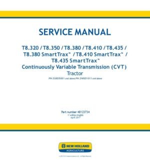 New Holland T8.410 T8.435 T8.380 SmartTrax T8.410 T8.435 Tractor Operators Manual