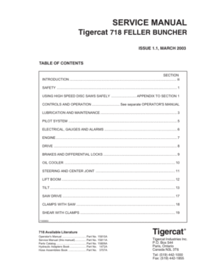 Tigercat 718 Feller Buncher Repair Service Manual (SN 7180101 – 7180900)