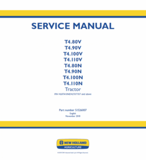 New Holland T4.80V, T4.90V, T4.100V, T4.110V Tractor Service Manual