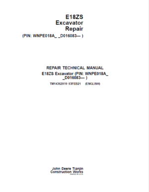 John Deere E18ZS Excavator Repair Service Manual