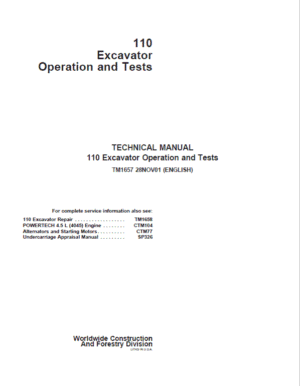 John Deere 110 Excavator Repair Services Manual