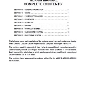 New Holland LM5040, LM5060, LM5080 Telehandlers Service Repair Manual - Image 2