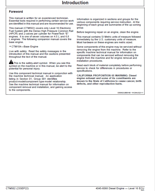 John Deere 4045, 6068 – Level 16 ECU Engine Repair Service Manual - Image 2