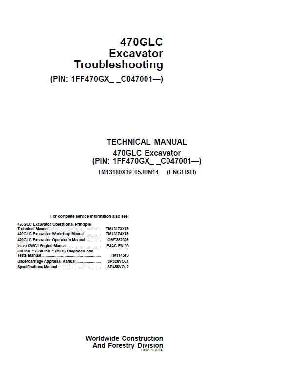 John Deere 470GLC Excavator Repair Service Manual - Image 2
