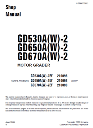 Komatsu Gd530a-2e Workshop Repair Service Manual