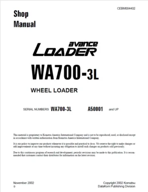 Komatsu WA700-3L Wheel Loader Parts Catalogue Manual