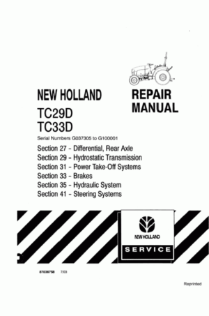 New Holland Tc29 Tc29D Tc33 Tc33D Tractors Service Manual