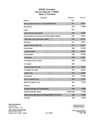 Case 9020B Excavator Factory Service Manual