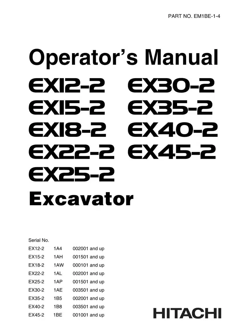 Hitachi Ex12-2 Ex15-2 Ex18-2 Ex22-2 Operators Manual