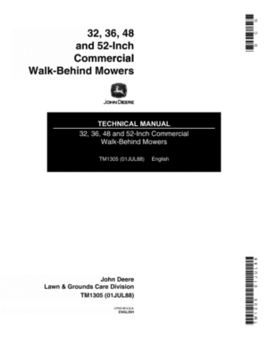John Deere 32, 36, 48, 52 inch Commercial Walk Behind Mowers Repair Manual