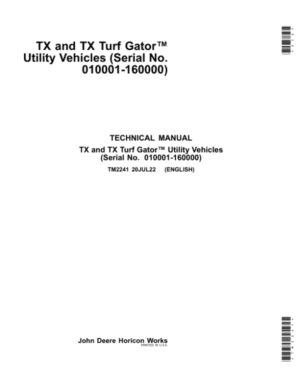 John Deere TX and TX Turf Gator Utility Vehicles Repair Manual