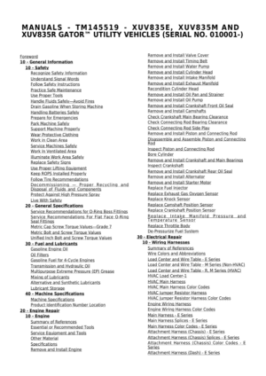 John Deere XUV835E, XUV835M, XUV835R Gator Utility Vehicle Repair Manual