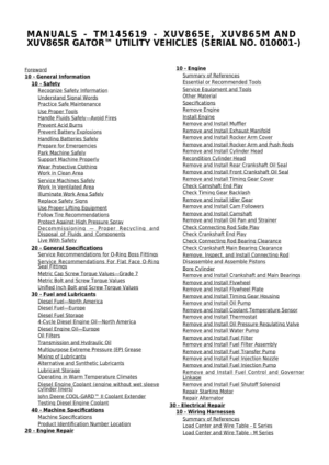John Deere XUV865E, XUV865M, XUV865R Gator Utility Vehicle Repair Manual