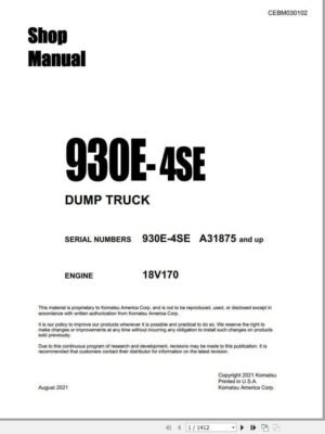 Komatsu 930e-4se Dump Truck Workshop Service Repair PDF Manual