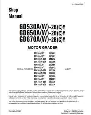 Komatsu Gd530a-2cy Motor Grader Manual