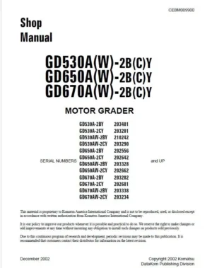 Komatsu Gd530a-2by Motor Grader Service Manual