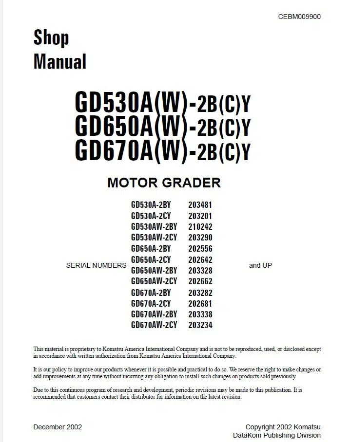 Komatsu Gd530a-2by Motor Grader Service Manual