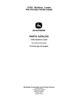 John Deere 315SJ_TX Backhoe Loaders (SN T0315SJ_178786-216520) Parts Catalog Manual