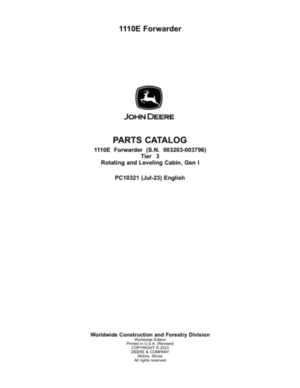 John Deere 1110E T3 Forwarders Parts Catalog Manual