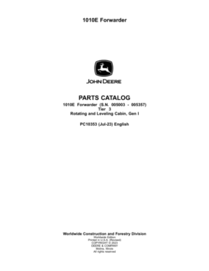 John Deere 1010E T3 Forwarders (SN 005003-005236) Parts Catalog Manual