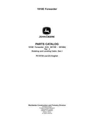 John Deere 1910E T2 Forwarders (SN 001109 – 001464) Parts Catalog Manual