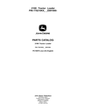 John Deere 210K Tractor Loader (SN 1T8210KX_ _E891000-) Parts Catalog Manual