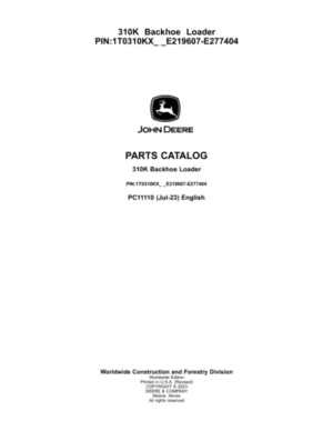 John Deere 310K Backhoes (SN E219607-E277404) Parts Catalog Manual