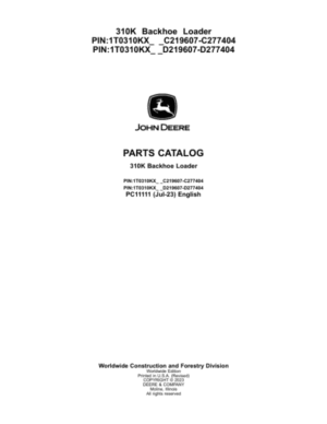 John Deere 310K Backhoes (SN C219607-C277404 & D219607-D277404) Parts Catalog Manual