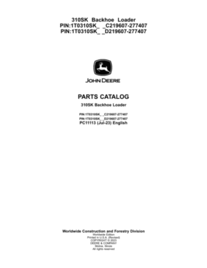 John Deere 310SK Backhoes (SN C219607-277407 & D219607-277407) Parts Catalog Manual