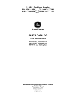 John Deere 315SK Backhoes (SN C219607-277141 & D229820-277141) Parts Catalog Manual