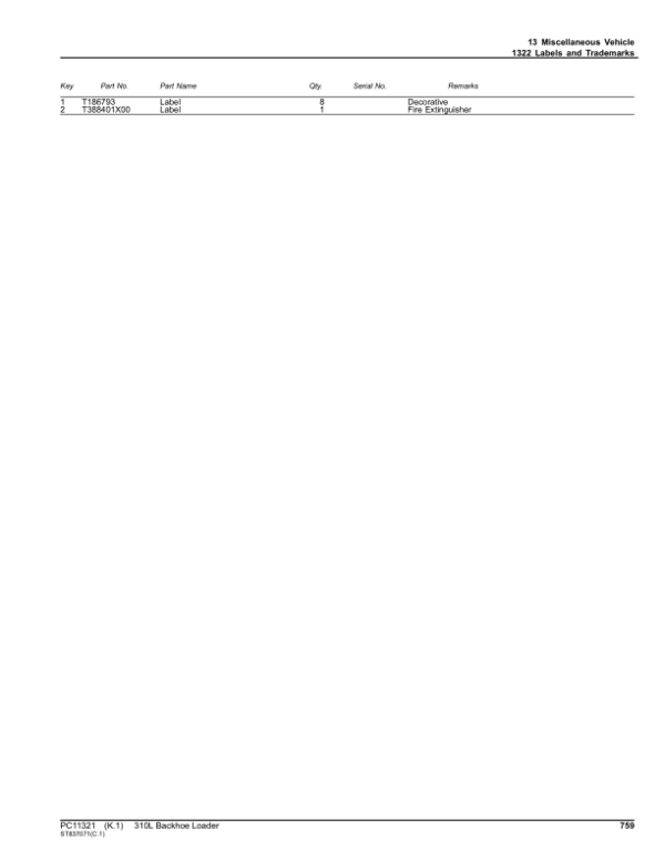 John Deere 310L Backhoe Loaders (SN F273920-390995) Parts Catalog Manual - Image 2