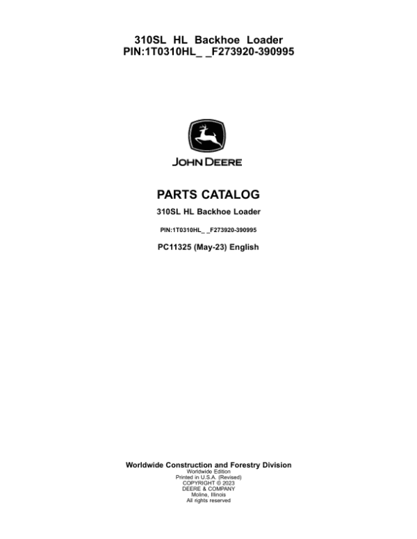 John Deere 310SL HL Backhoe Loaders (SN F273920-390995) Parts Catalog Manual