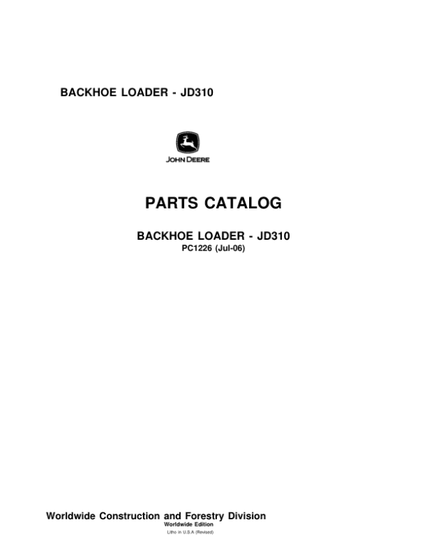 John Deere 310 Backhoes Parts Catalog Manual