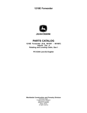 John Deere 1210E IT4 Forwarders (SN 001501-001697) Parts Catalog Manual