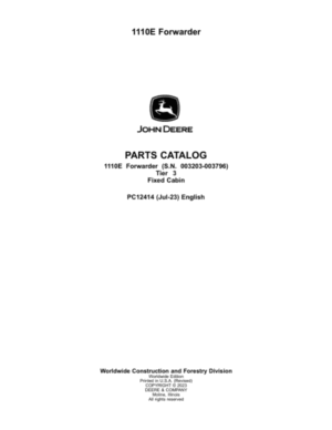 John Deere 1110E T3 FFC Forwarders Parts Catalog Manual