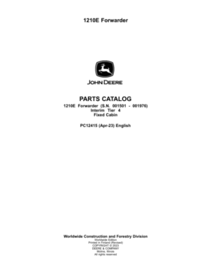 John Deere 1210E IT4 FFC Forwarders Parts Catalog Manual